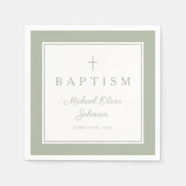 Modern Sage Green Religious Cross Boy Baptism Servet