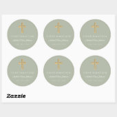 Modern Sage Green Religious Cross Boy Confirmation Ronde Sticker (Vel)