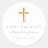 Modern Sage Green Religious Cross Boy Confirmation Ronde Sticker (Voorkant)