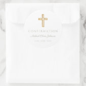 Modern Sage Green Religious Cross Boy Confirmation Ronde Sticker (Tas)