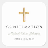 Modern Sage Green Religious Cross Boy Confirmation Vierkante Sticker (Voorkant)