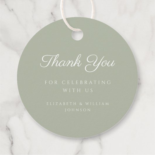 Modern Sage Green Religious Cross Script Baptism Bedankjes Labels (Achterkant)