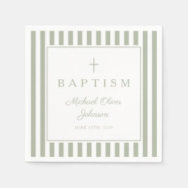 Modern Sage Green Religius Cross Boy Baptism Servet