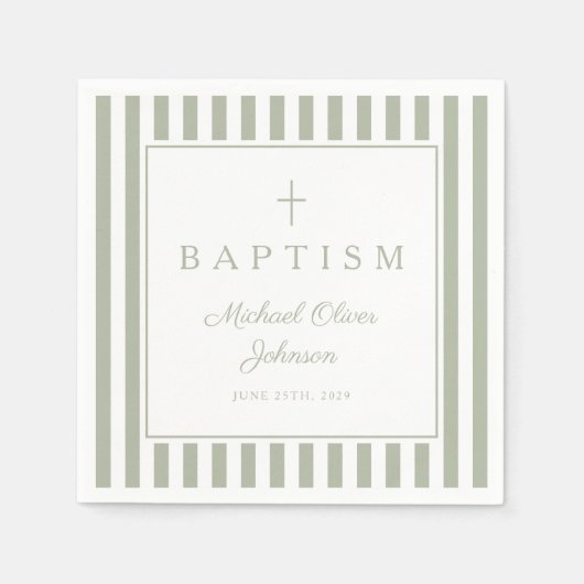 Modern Sage Green Religius Cross Boy Baptism Servet (Voorkant)