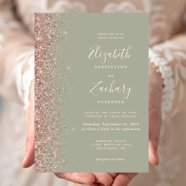 Modern Sage Green Roos Gold Glitter Edge Wedding Kaart