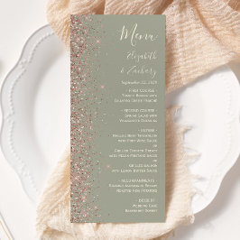 Modern Sage Green Roos Gold Glitter Edge Wedding Menu