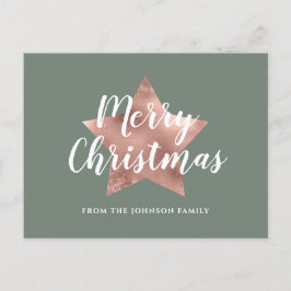 Modern Sage Green Roos Gold Star Merry kerst Briefkaart