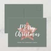 Modern Sage Green Roos Gold Star Merry kerst Briefkaart (Voorkant / Achterkant)