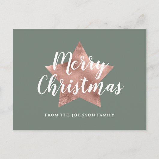 Modern Sage Green Roos Gold Star Merry kerst Briefkaart (Voorkant)
