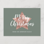Modern Sage Green Roos Gold Star Merry kerst Briefkaart (Voorkant)