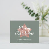 Modern Sage Green Roos Gold Star Merry kerst Briefkaart (Staand voorkant)