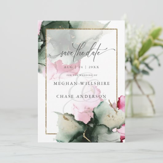 Modern Sage Green Roze Waterverf Abstract (Staand voorkant)