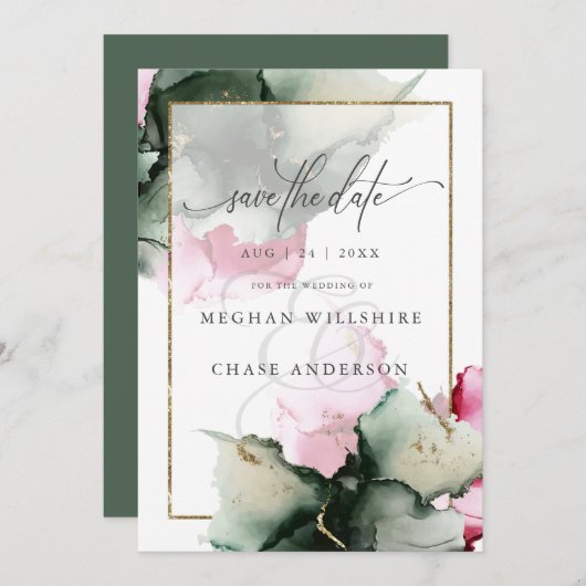 Modern Sage Green Roze Waterverf Abstract (Voorkant / Achterkant)