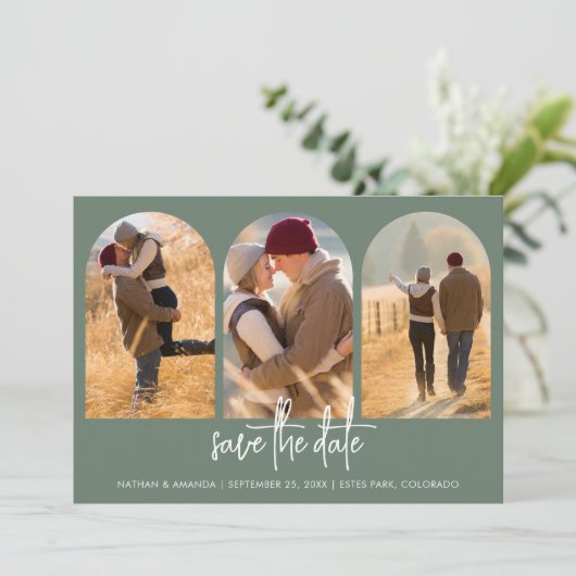 Modern Sage Green Save The Date (Staand voorkant)