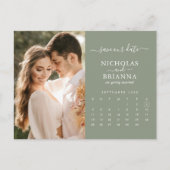 Modern Sage Green Save the Date Photo Calendar Briefkaart (Voorkant)