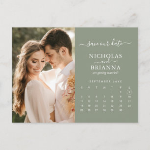 Modern Sage Green Save the Date Photo Calendar Briefkaart