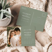 Modern Sage Green Save the Date Photo Calendar