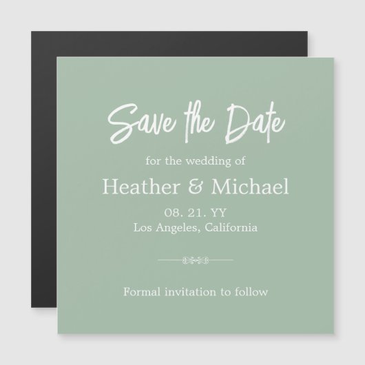 Modern Sage Green Save the Date Wedding Magnetische Uitnodiging (Voorkant / Achterkant)