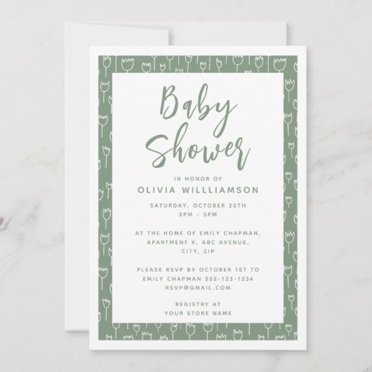 Modern Sage Green Script Baby shower Invitation Kaart (Voorkant)