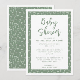 Modern Sage Green Script Baby shower Invitation Kaart