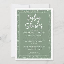 Modern Sage Green Script Baby shower Kaart