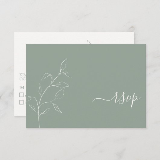 Modern Sage Green Script Botanical No Menu RSVP (Voorkant / Achterkant)
