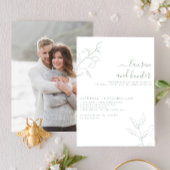 Modern Sage Green Script Botanical Photo Wedding Kaart