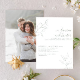 Modern Sage Green Script Botanical Photo Wedding Kaart