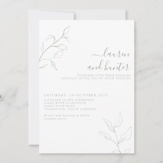 Modern Sage Green Script Botanical Photo Wedding Kaart (Voorkant)