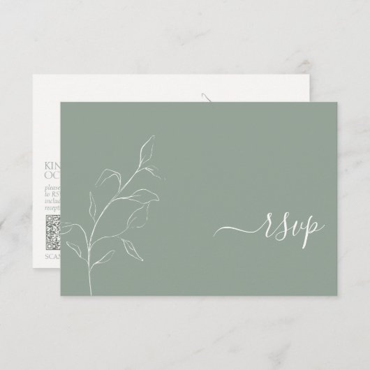 Modern Sage Green Script Botanical QR Code RSVP (Voorkant / Achterkant)