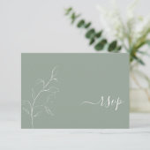 Modern Sage Green Script Botanical QR Code RSVP Kaartje (Staand voorkant)