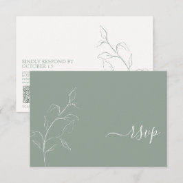 Modern Sage Green Script Botanical QR Code RSVP Kaartje