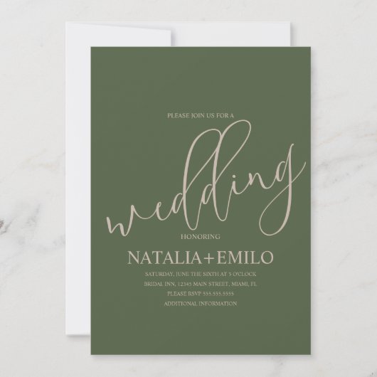 Modern Sage Green Script Cream Minimal Wedding Kaart (Voorkant)