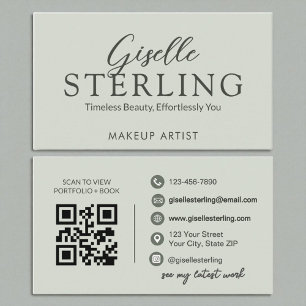 Modern Sage Green Script Elegante QR-code Visitekaartje