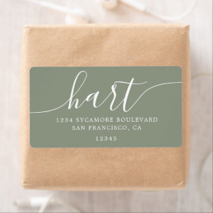 Modern Sage Green Script Family Retouradres Etiket
