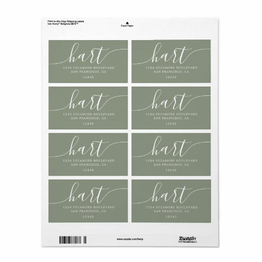 Modern Sage Green Script Family Retouradres Etiket (Full Sheet)
