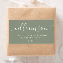 Modern Sage Green Script Family Retouradres Etiket