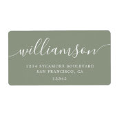 Modern Sage Green Script Family Retouradres Etiket (Voorkant)