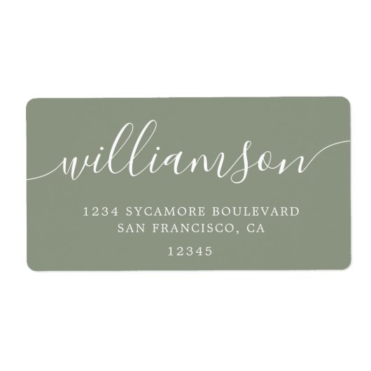Modern Sage Green Script Family Retouradres Etiket (Voorkant)