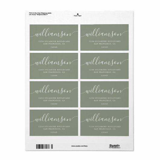 Modern Sage Green Script Family Retouradres Etiket (Full Sheet)