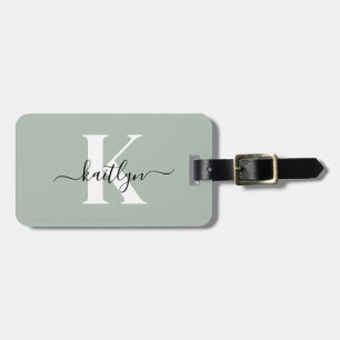 Modern Sage Green Script Monogram Bagagelabel