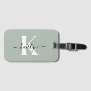 Modern Sage Green Script Monogram Bagagelabel
