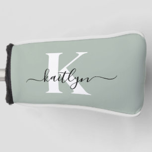 Modern Sage Green Script Monogram Golfheadcover