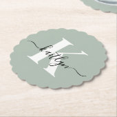 Modern Sage Green Script Monogram Kartonnen Onderzetters (Gekanteld)