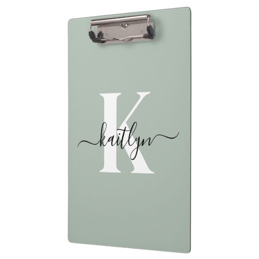 Modern Sage Green Script Monogram Klembord (Links)
