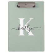 Modern Sage Green Script Monogram Klembord (Voorkant)