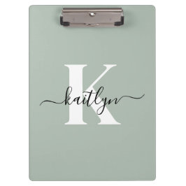 Modern Sage Green Script Monogram Klembord