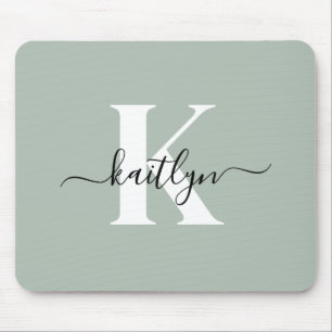 Modern Sage Green Script Monogram Muismat