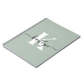 Modern Sage Green Script Monogram Notitieboek (Linkerzijde)