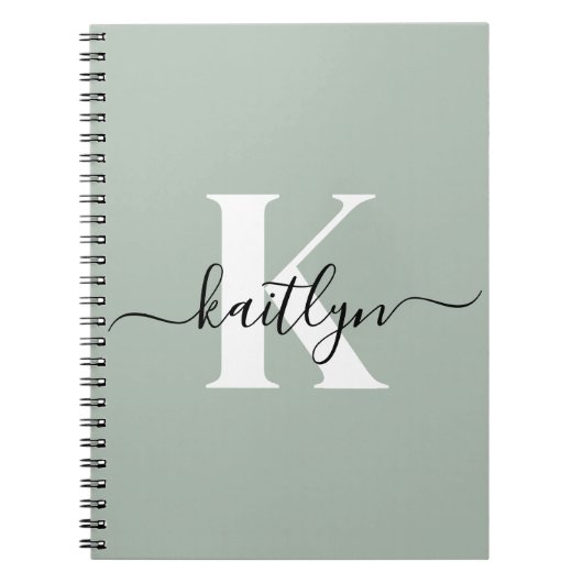 Modern Sage Green Script Monogram Notitieboek (Voorkant)